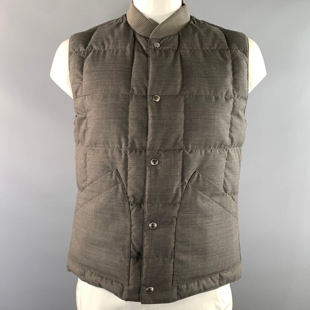BRUNELLO CUCINELLI Size XL Grey Blue Quilted Wool Reversible Vest